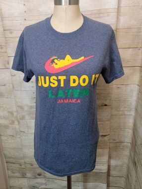 "Just Do It Later Jamaica" Graphic Tee - Navy with Yellow/Green/Red Print